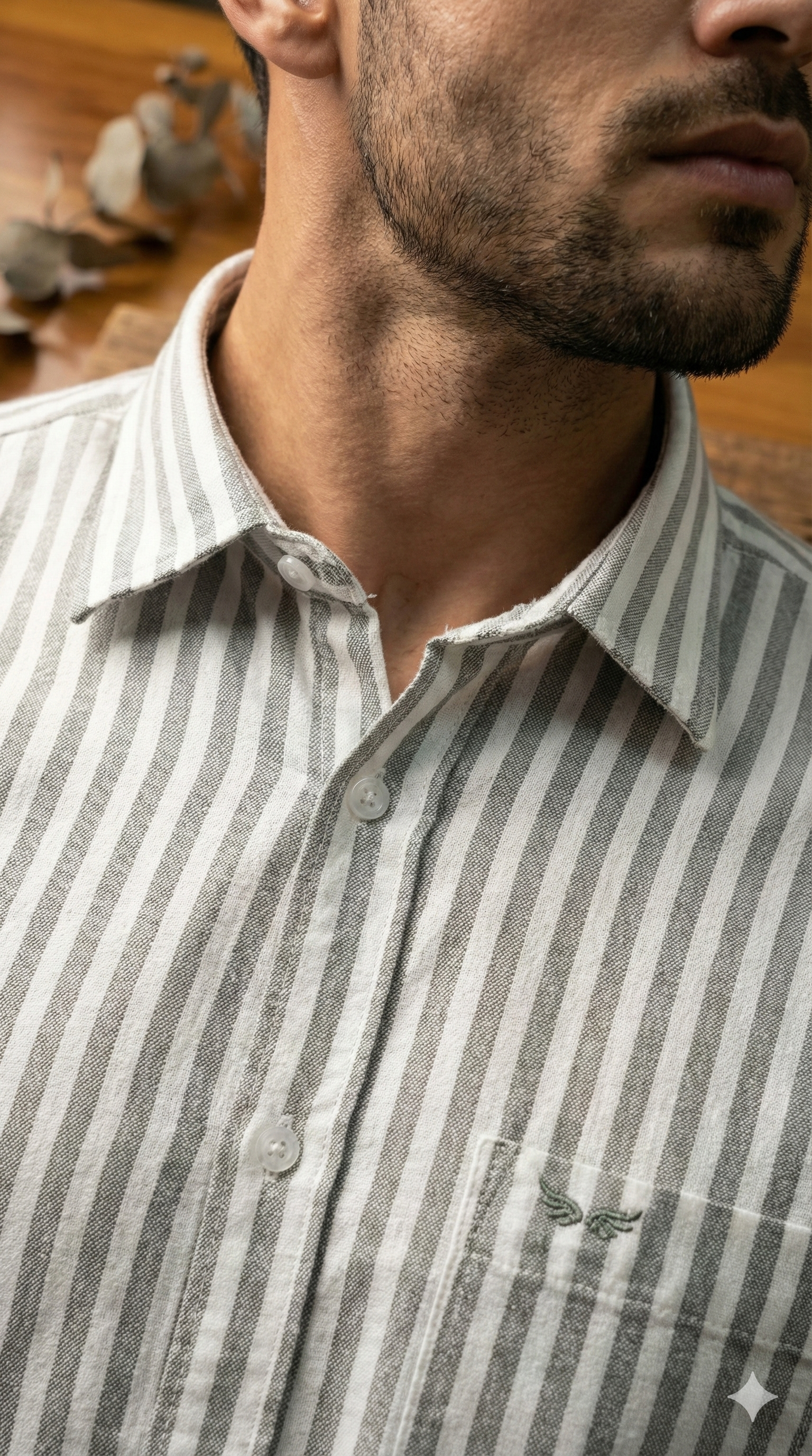 Classic Grey & White Striped Linen Long Sleeve Shirt