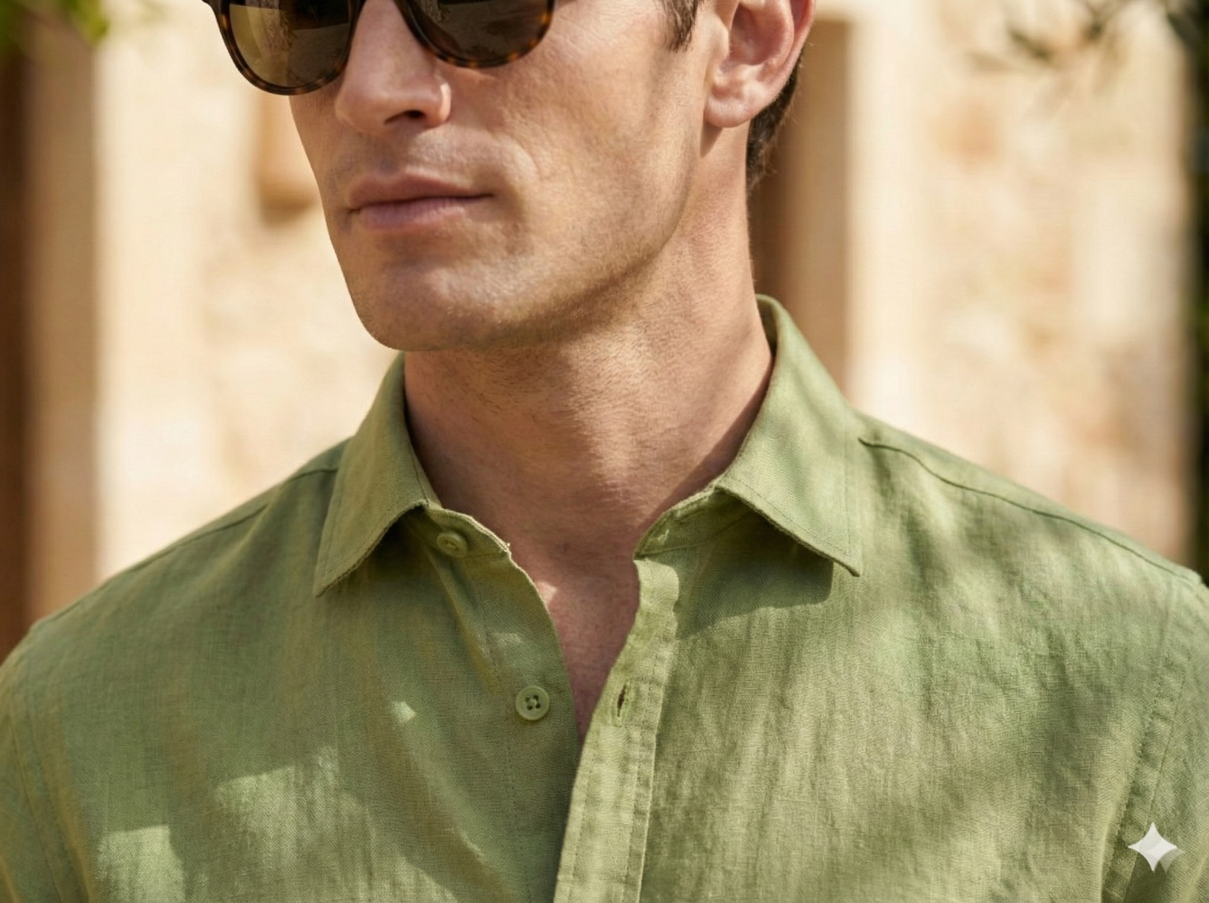 The Olive Heritage Linen Blend Shirt In Half Sleeve
