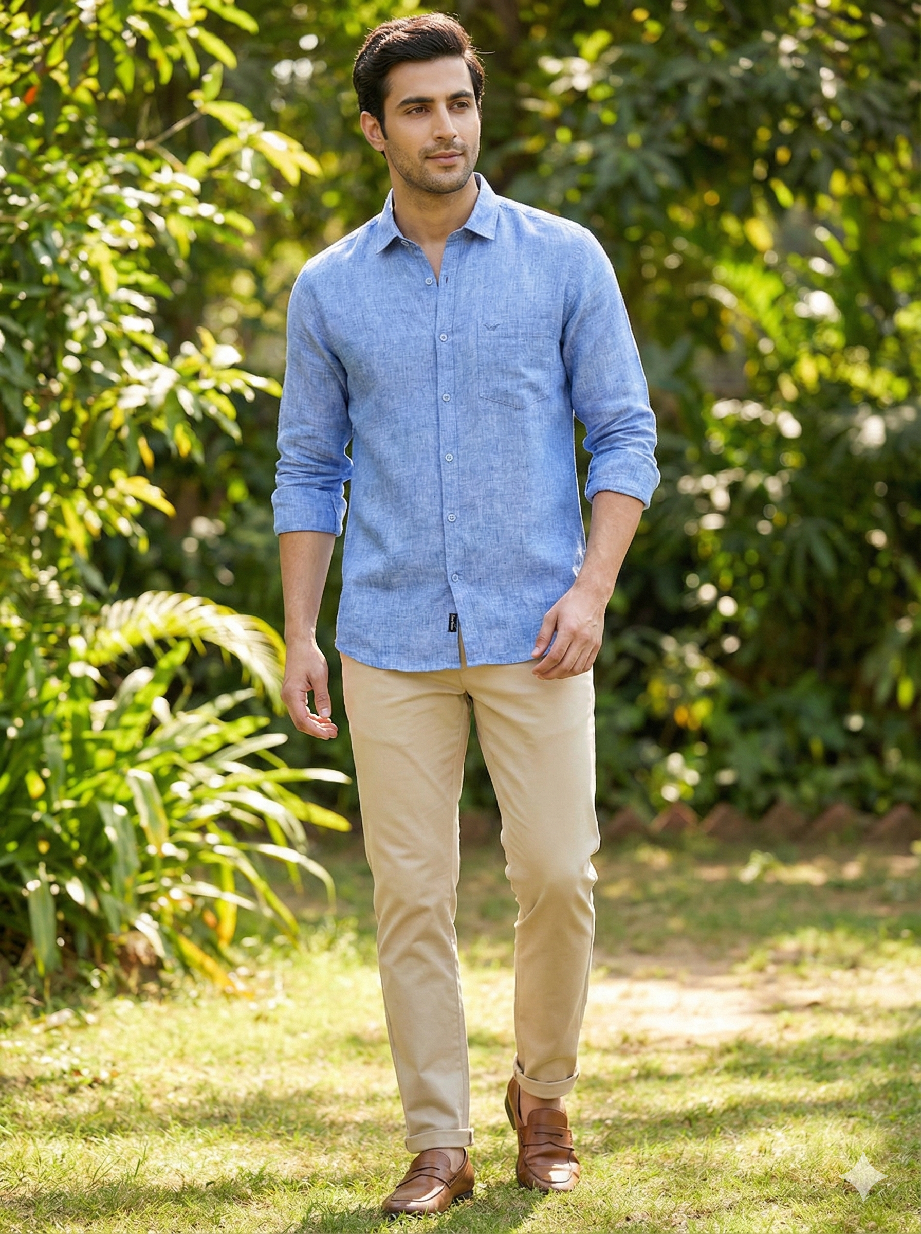 Nova Blue Textured Pure Linen Shirt [ 60 LEA ]