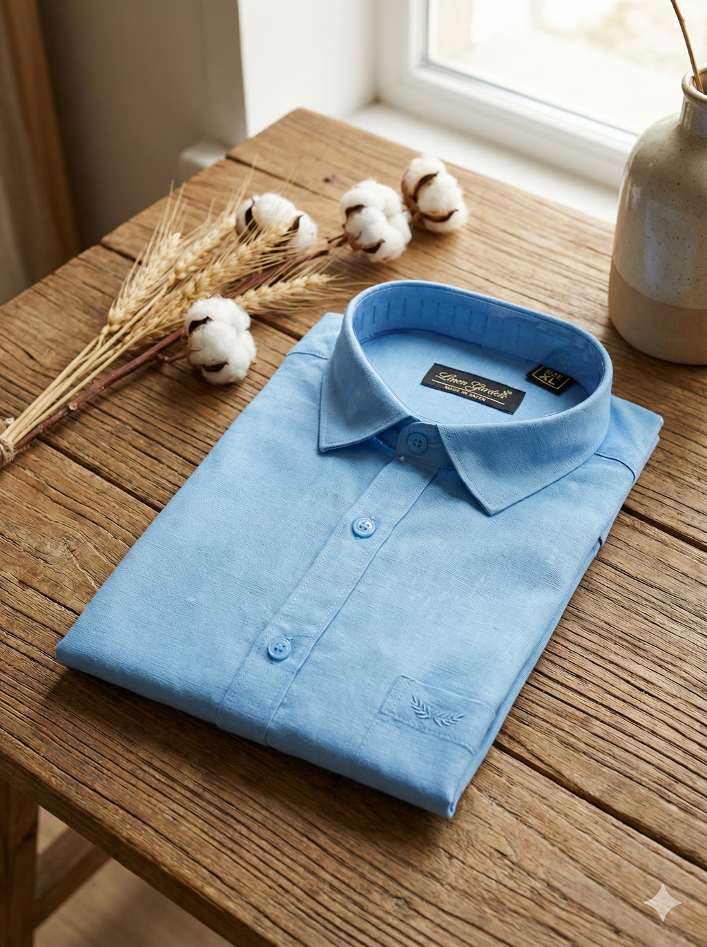 Sky Blue Signature Full Sleeve Linen Blend