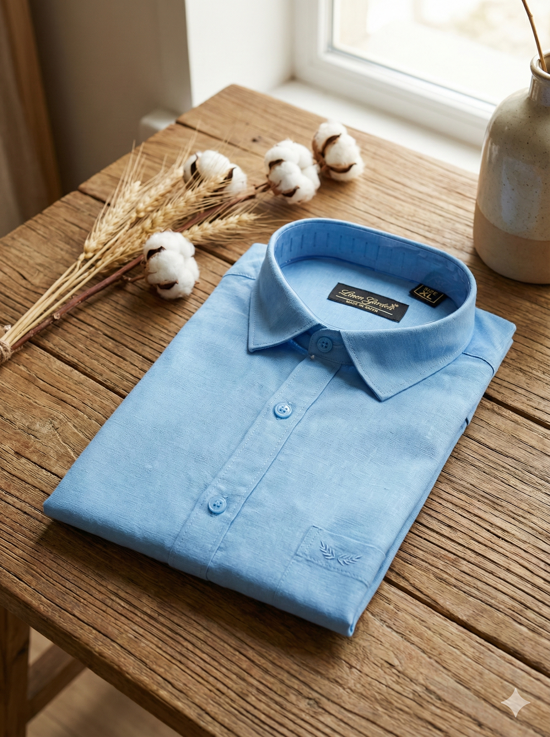 Sky Blue Signature Full Sleeve Linen Blend