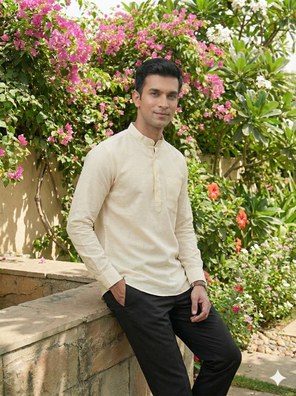 The Classic Beige Pure Linen Short Kurta