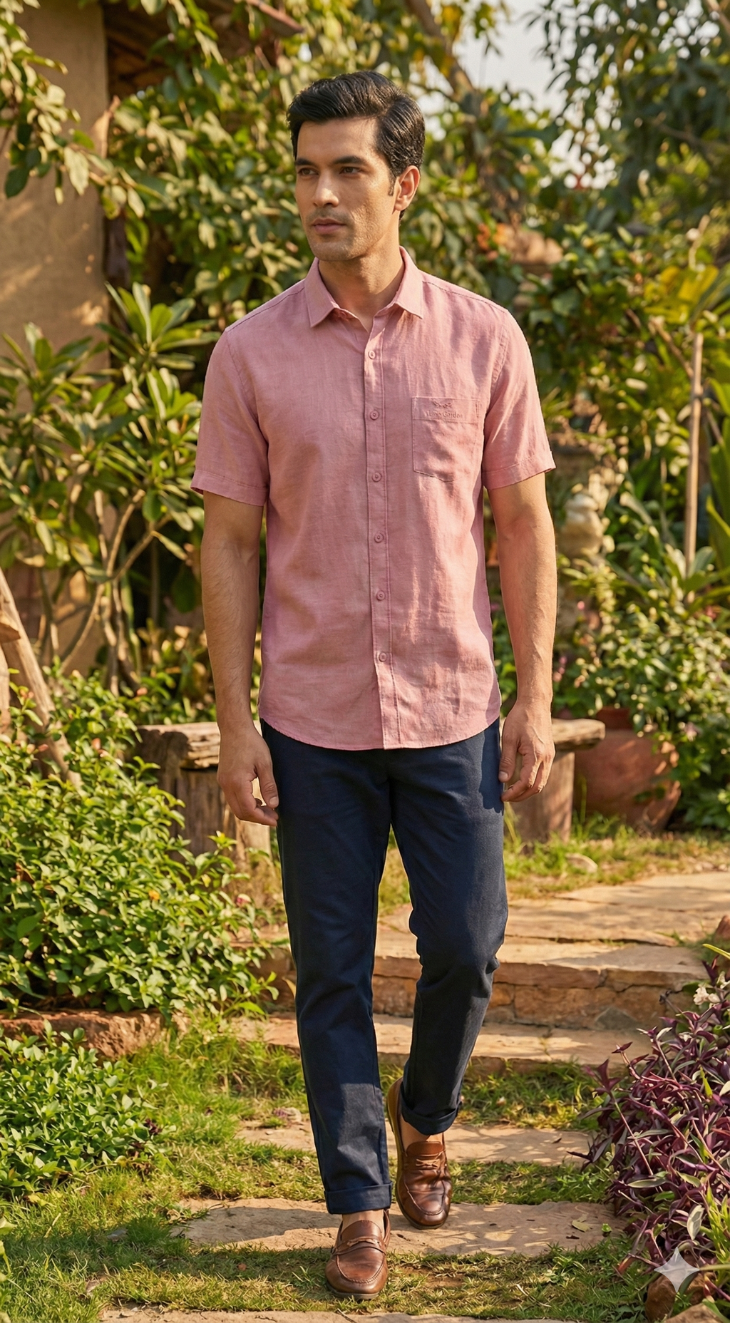 Mauve Heritage Linen Blend Shirt [ Half Sleeve ]