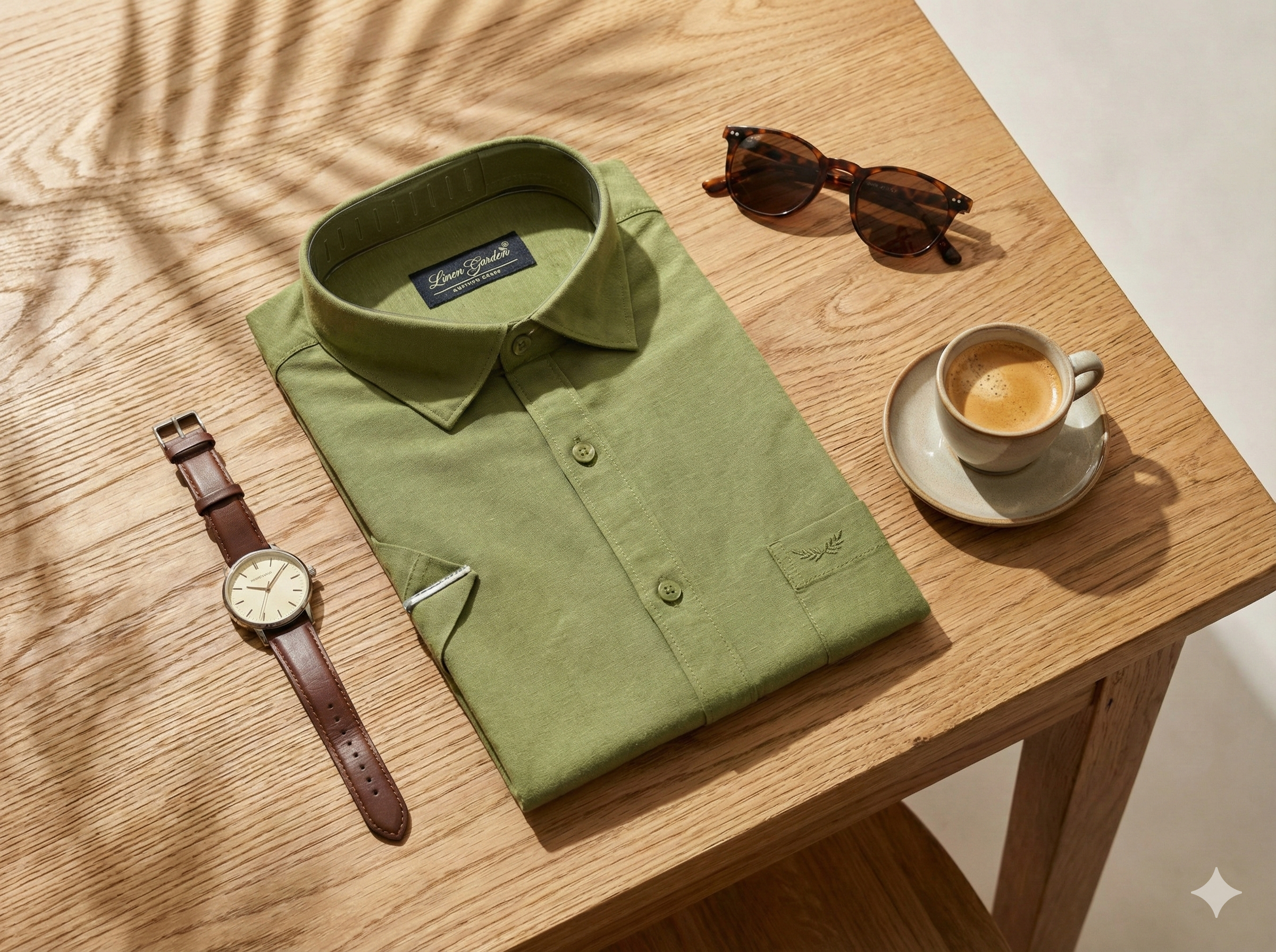 The Olive Heritage Linen Blend Shirt In Half Sleeve