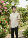 The Classic Beige Half Sleeve Pure Linen Short Kurta [ 60 LEA ]