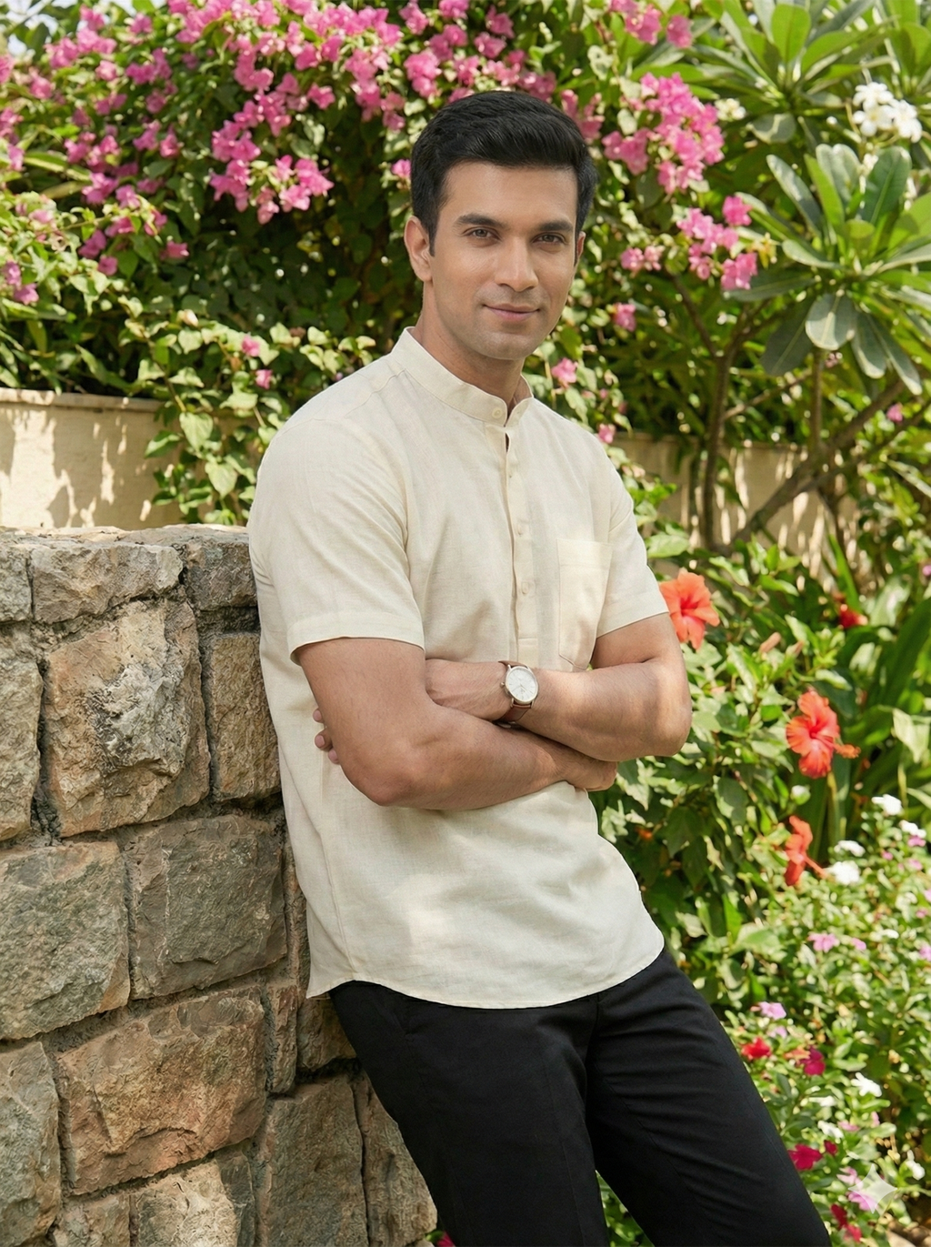 The Classic Beige Half Sleeve Pure Linen Short Kurta [ 60 LEA ]