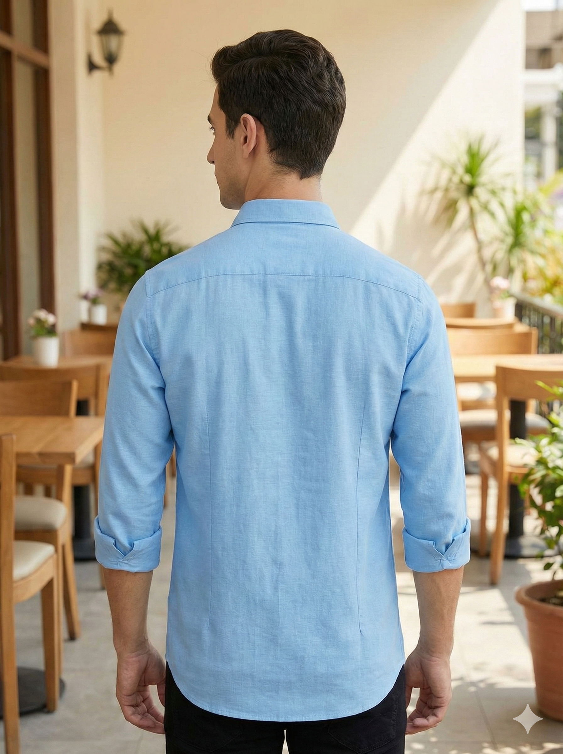 Sky Blue Signature Full Sleeve Linen Blend