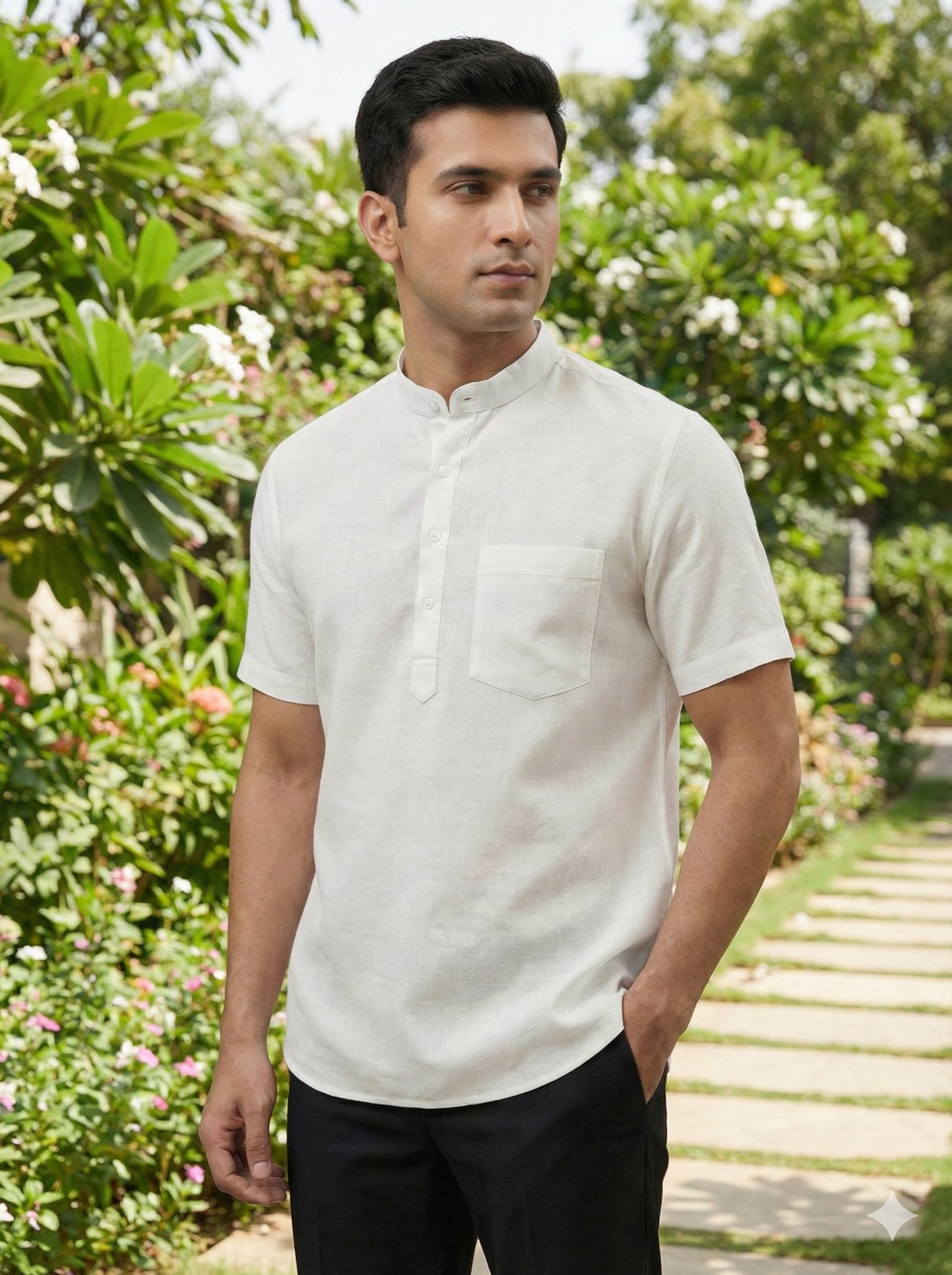 Classic Mandarin - collar Pure Linen Kurta [ 60 LEA ]