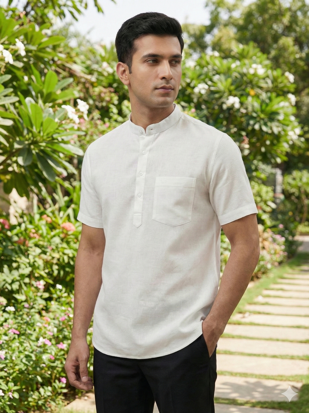 Classic Mandarin - collar Pure Linen Kurta [ 60 LEA ]