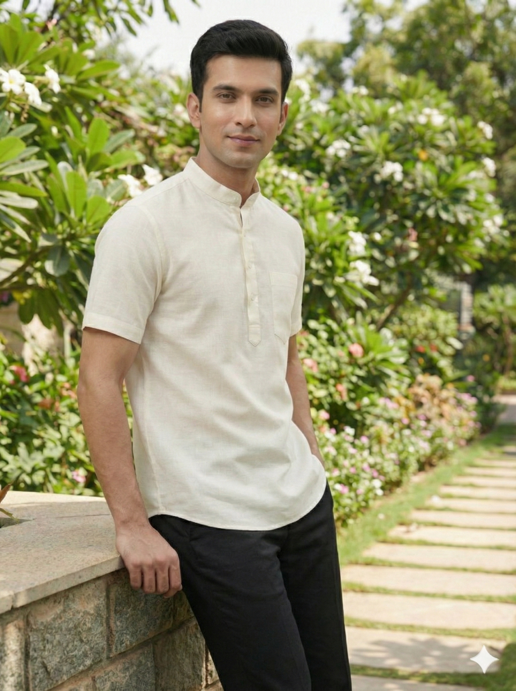 The Classic Beige Half Sleeve Pure Linen Short Kurta [ 60 LEA ]