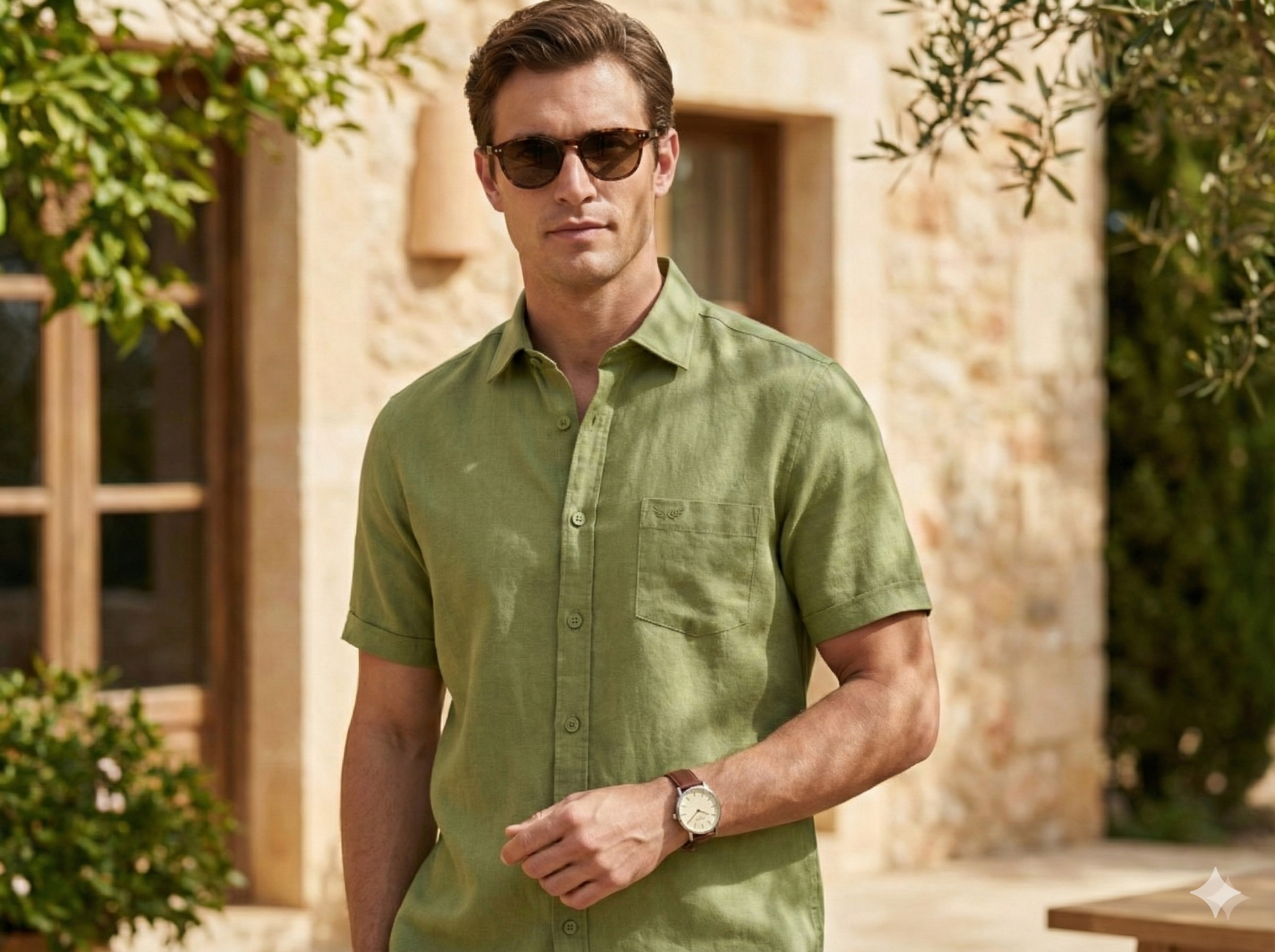 The Olive Heritage Linen Blend Shirt In Half Sleeve