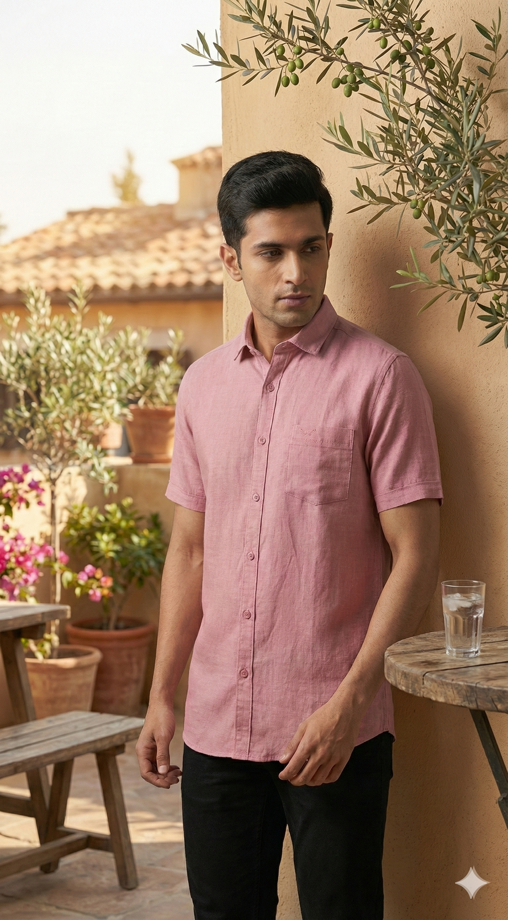 Mauve Heritage Linen Blend Shirt [ Half Sleeve ]