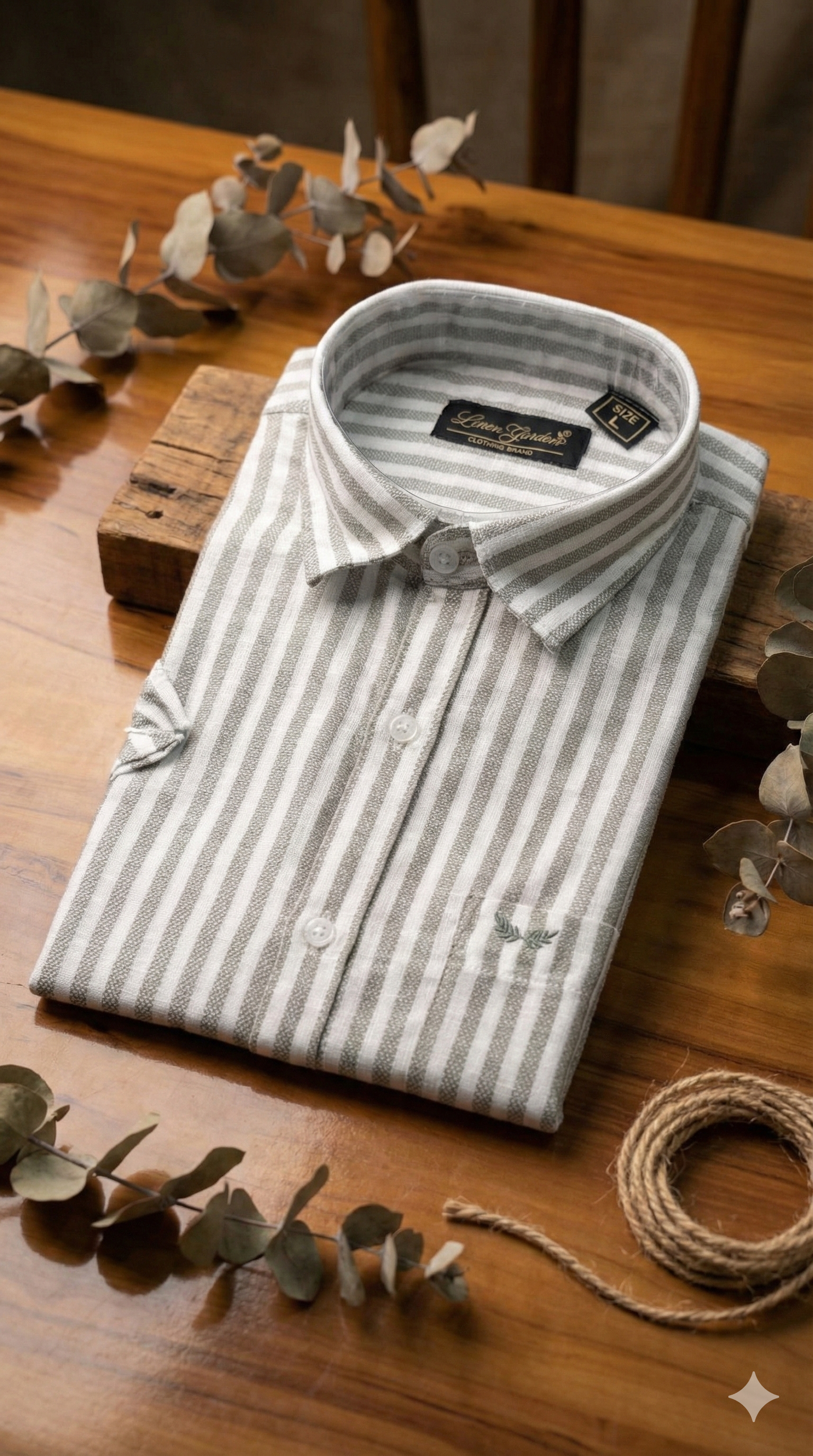 Classic Grey & White Striped Linen Long Sleeve Shirt
