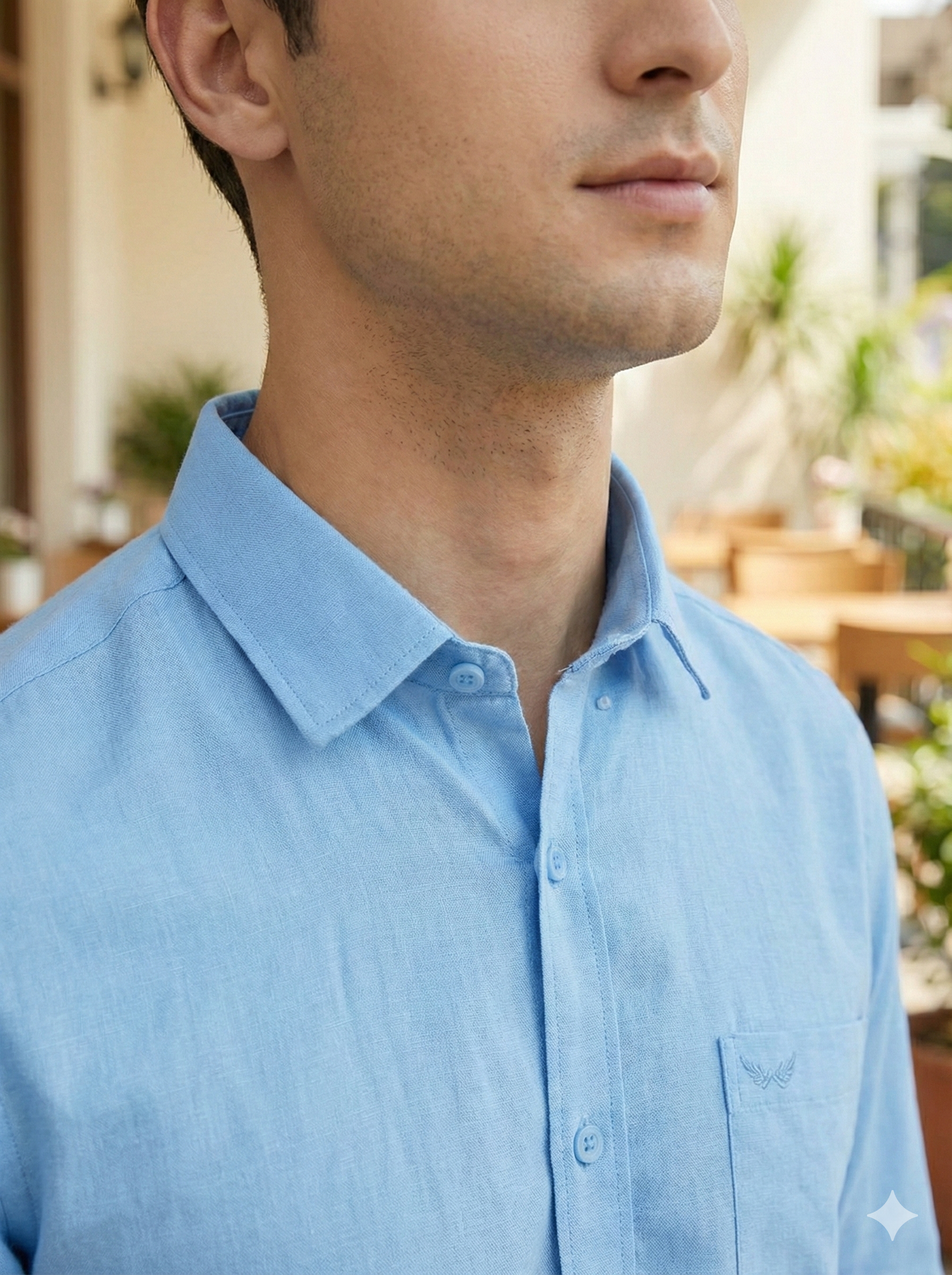 Sky Blue Signature Full Sleeve Linen Blend