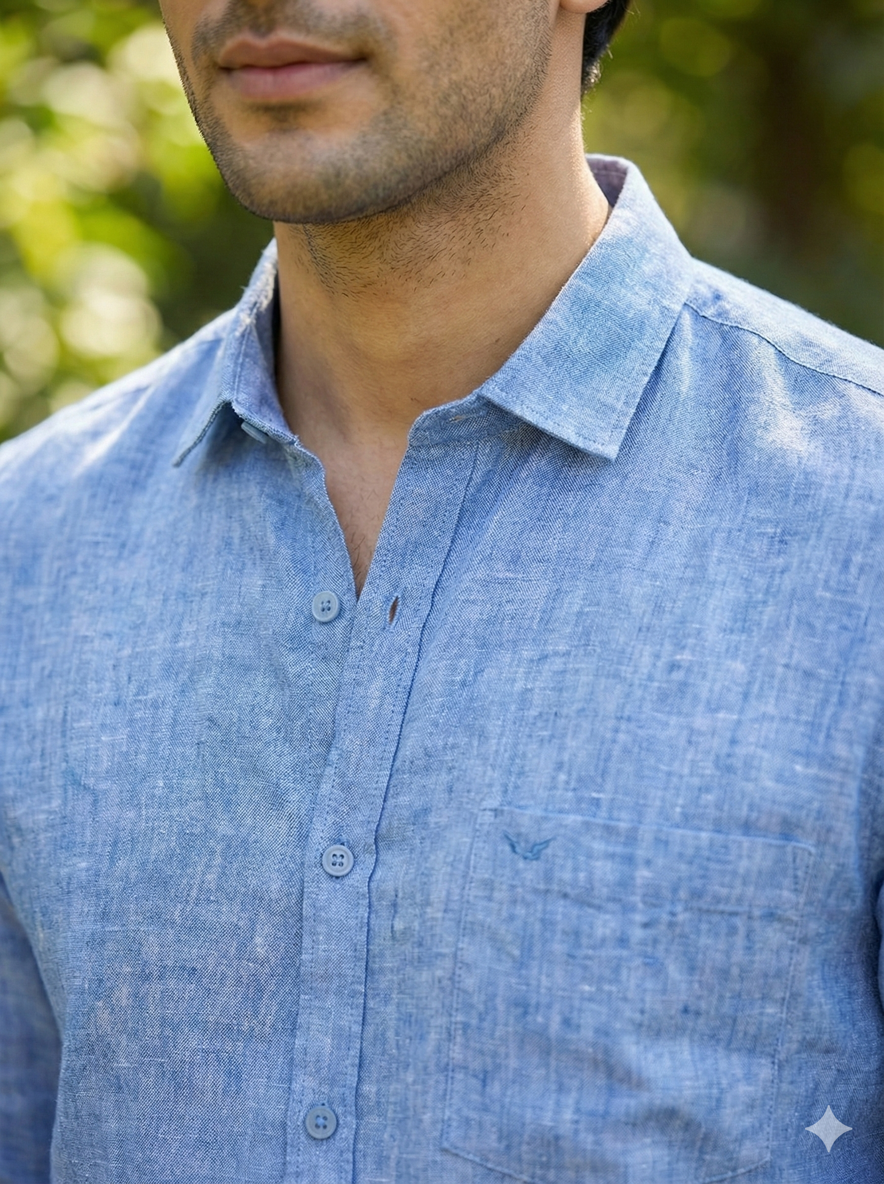 Nova Blue Textured Pure Linen Shirt [ 60 LEA ]