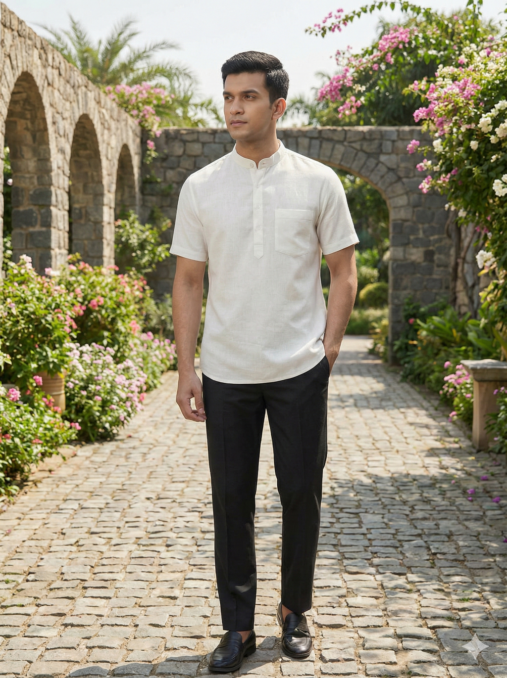 Classic Mandarin - collar Pure Linen Kurta [ 60 LEA ]