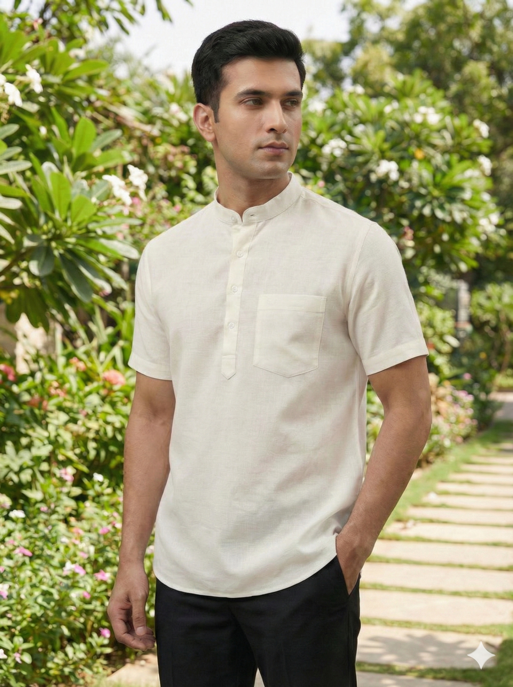 The Classic Beige Half Sleeve Pure Linen Short Kurta [ 60 LEA ]