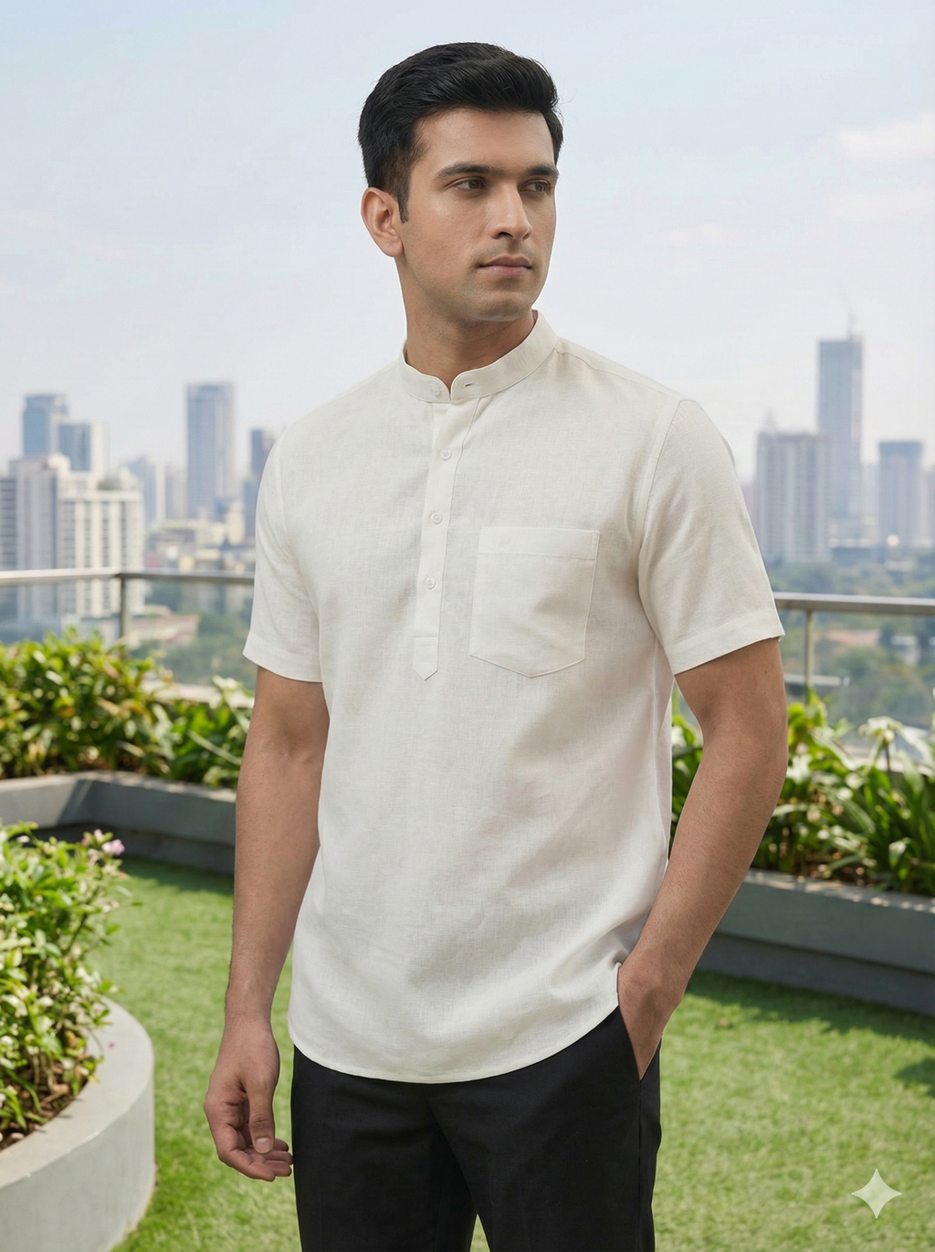 Classic Mandarin - collar Pure Linen Kurta [ 60 LEA ]