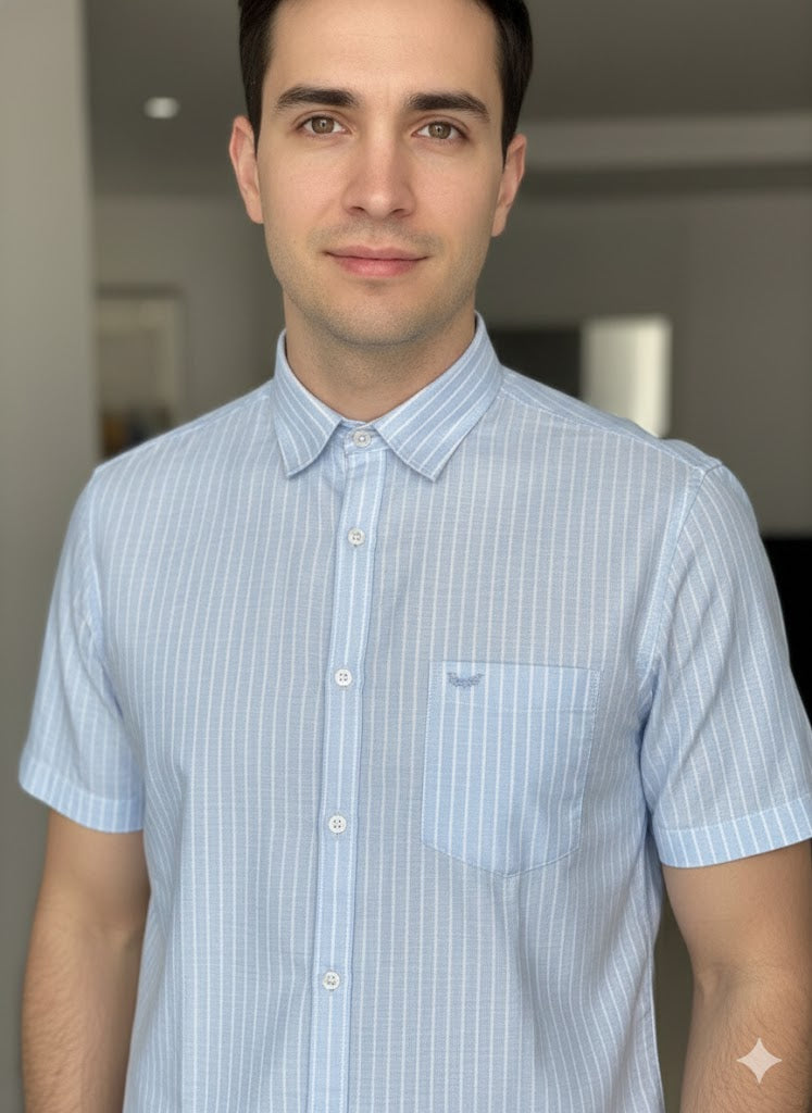 The Azure Sky Linen Stripe Shirt